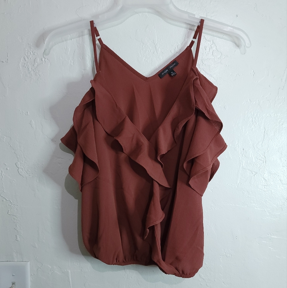 Moa Moa Chocolate Frill Off Shoulder Top